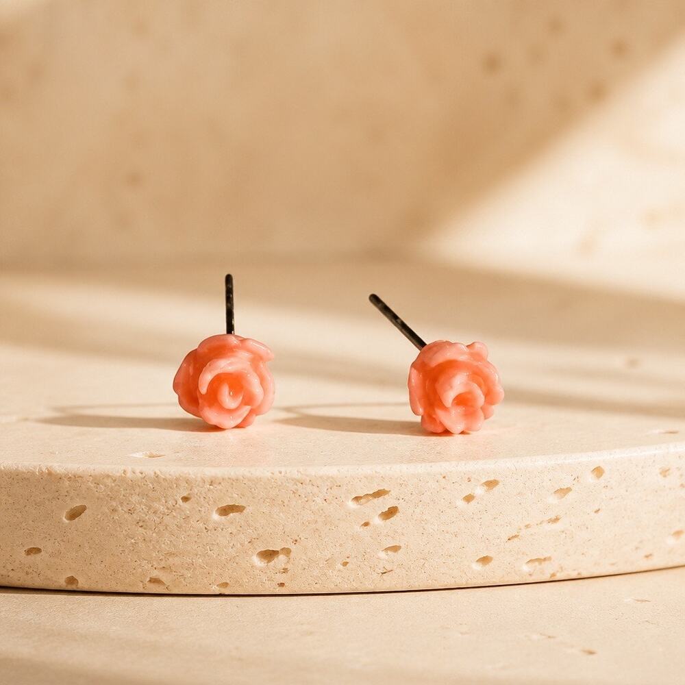 Pink Rose Stud Earrings